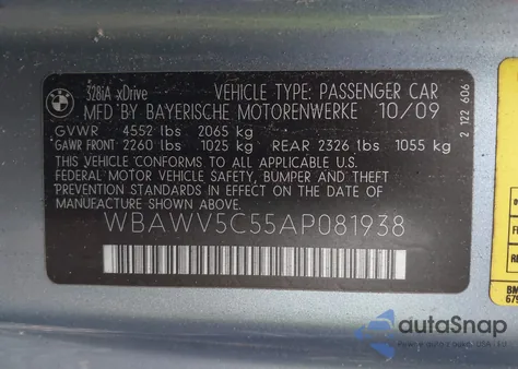 2010 BMW 3 Series 328I xDrive from USA, damaged, VIN WBAWV5C55AP081938